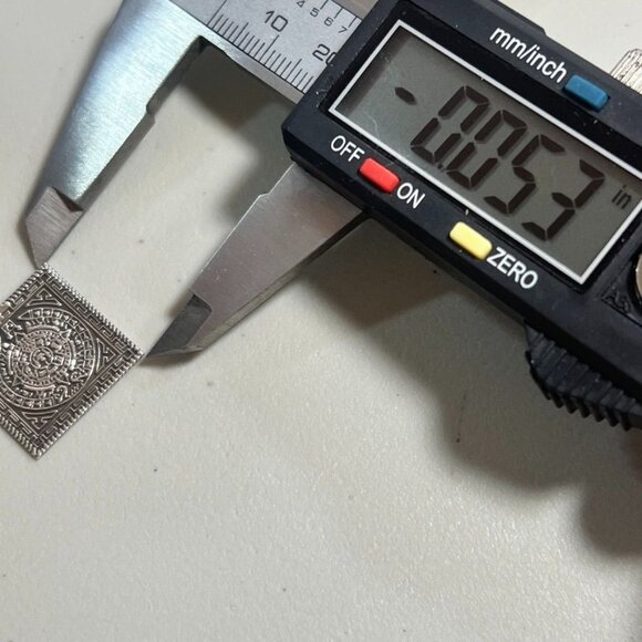 925 Stamped Mexico Aztec Calendar .5" Square .8" Drop Pierced Earrings - Picture 5 of 5